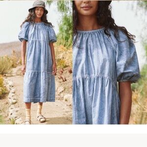 The Great. Park Dress in Blue  Indigo Size 2 
 medium Puff-Sleeve Midi Dress